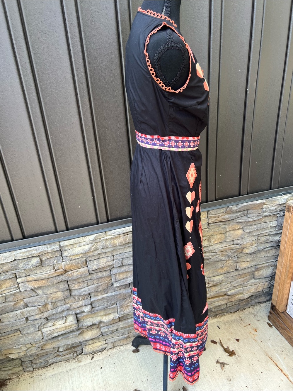 Never Fully Dressed Black Wrap Maxi Dress with Coral and Pink Embroidery - Picture 6 of 10